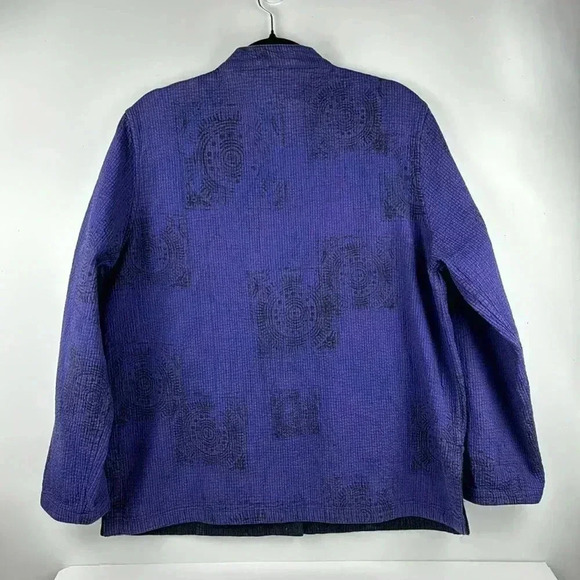 CHICOS PURPLE&BLACK COTTON MANDARIN COLLAR DECORATIVE SILVER BUTTONS REVERSIBLE - Picture 5 of 6